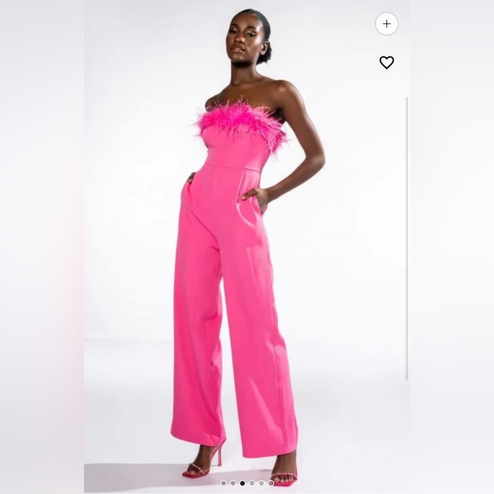 Pink Akira feather jumpsuit